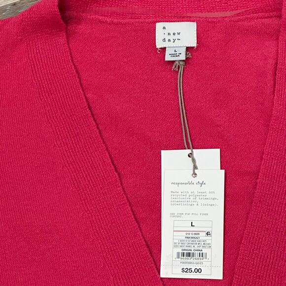 A New Day Hot Pink Button-Front Cardigan Sweater Women’s Large NWT - Picture 3 of 7
